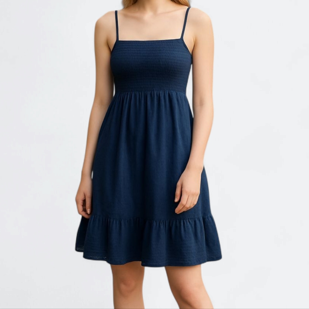 Juicy Couture Vintage Y2K Dark Blue Embroidered Hem Midi Dress